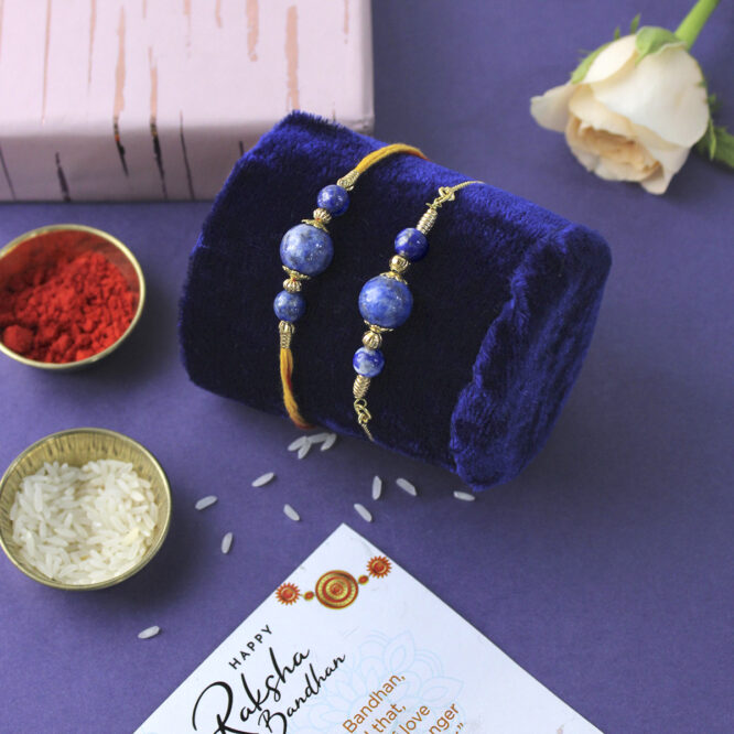 Natural Lapis Lazuli Crystal 3 Beads Rakhi