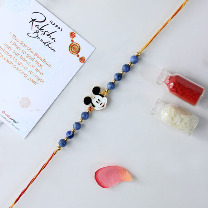 Natural Lapis Lazuli Crystal Beads Micky Mouse Rakhi