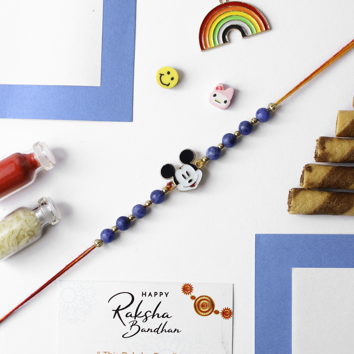 Natural Lapis Lazuli Crystal Beads Micky Mouse Rakhi