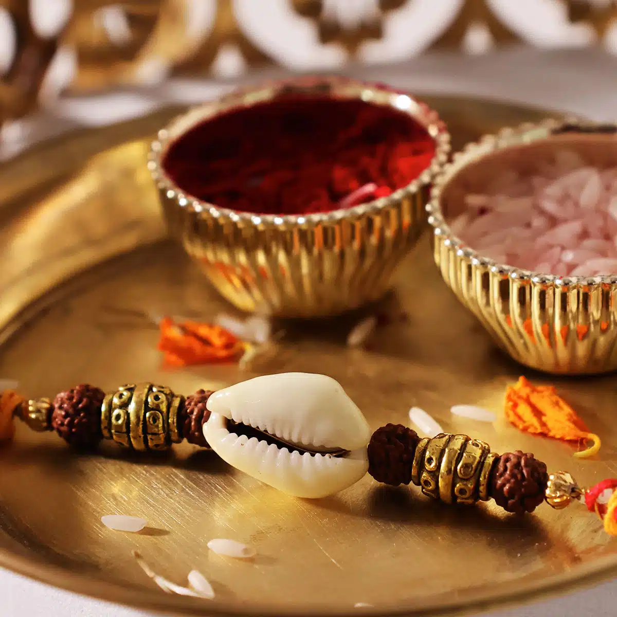 Shubhanjali-Laxmi Kaudi Rudraksha Rakhi (4) Shop Laxmi Kaudi Rudraksha Traditional Rakhi