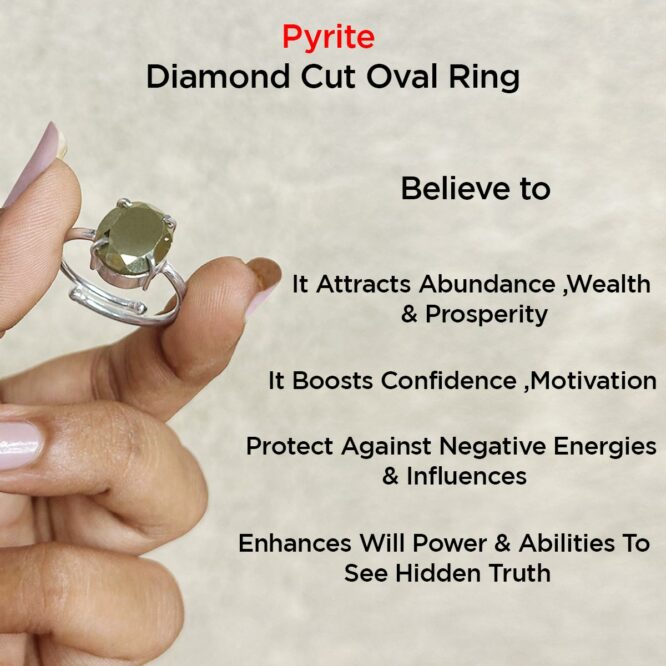 Natural Pyrite Crystal Diamond Cut Oval Ring