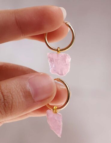 Shop Natural Rose Quartz Crystal Raw Hoop Earring