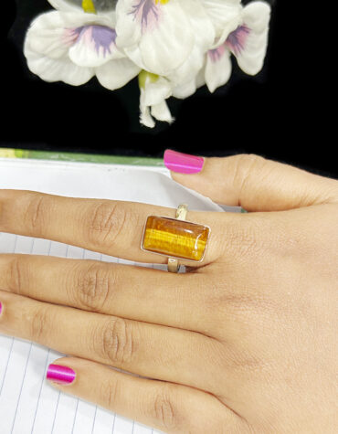Natural Tiger Eye Crystal Rectangle Ring