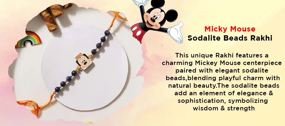 Sodalite Beads Micky Mouse Kids Rakhi Banner