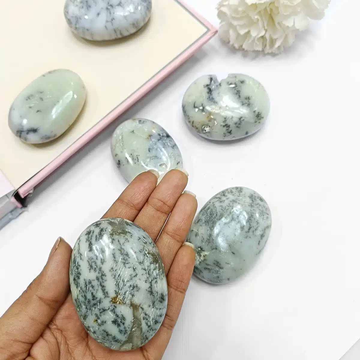Dendrite Opal Palm Stone-Shubhanjali (7) Shop Crystal Dendrite Opal Palm Stone