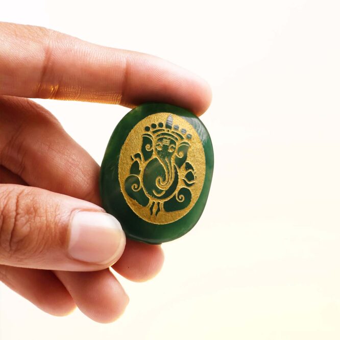 Shop Green Jade Oval Ganesha Painted Engrave