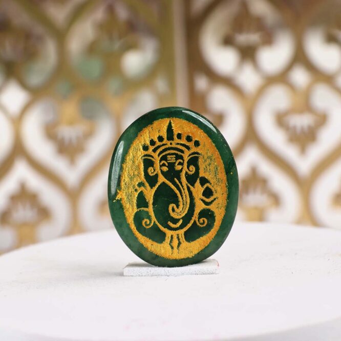 Shop Green Jade Oval Ganesha Painted Engrave