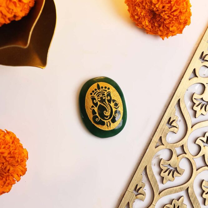 Shop Green Jade Oval Ganesha Painted Engrave