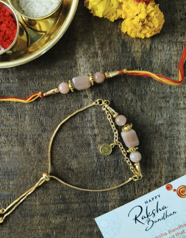 Natural Peach Moonstone Tumble Stone Rakhi