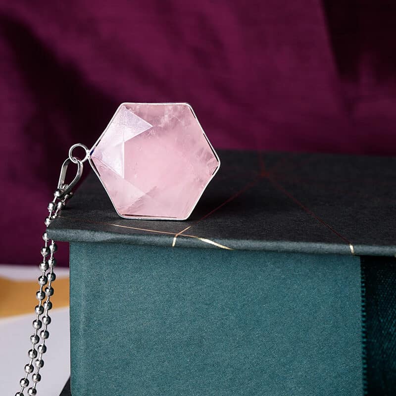 Natural Rose Quartz Hexagonal Crystal Pendant