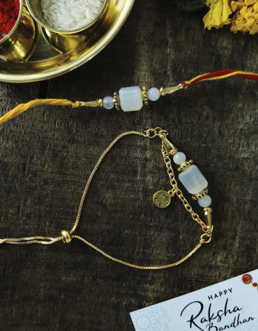 White Moonstone Tumble Stone Rakhi
