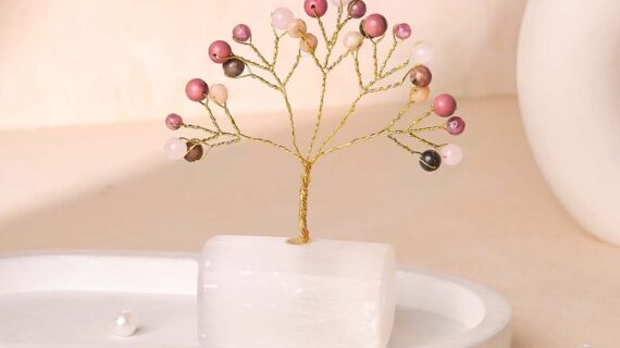Love Beads on Selenite Raw Root Tree