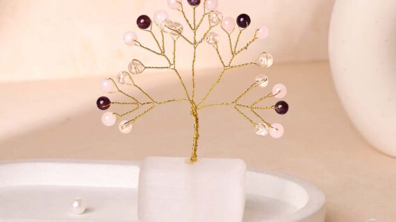 Peace and Calm Beads on Selenite Raw Root Tree