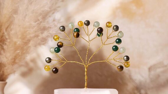 Wealth Beads on Selenite Raw Root Tree
