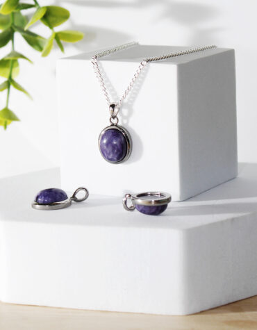 Natural Charoite Pendant with Sterling Silver 925 Plated