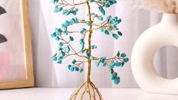 Firoza Tree with Clear Quartz Raw Root
