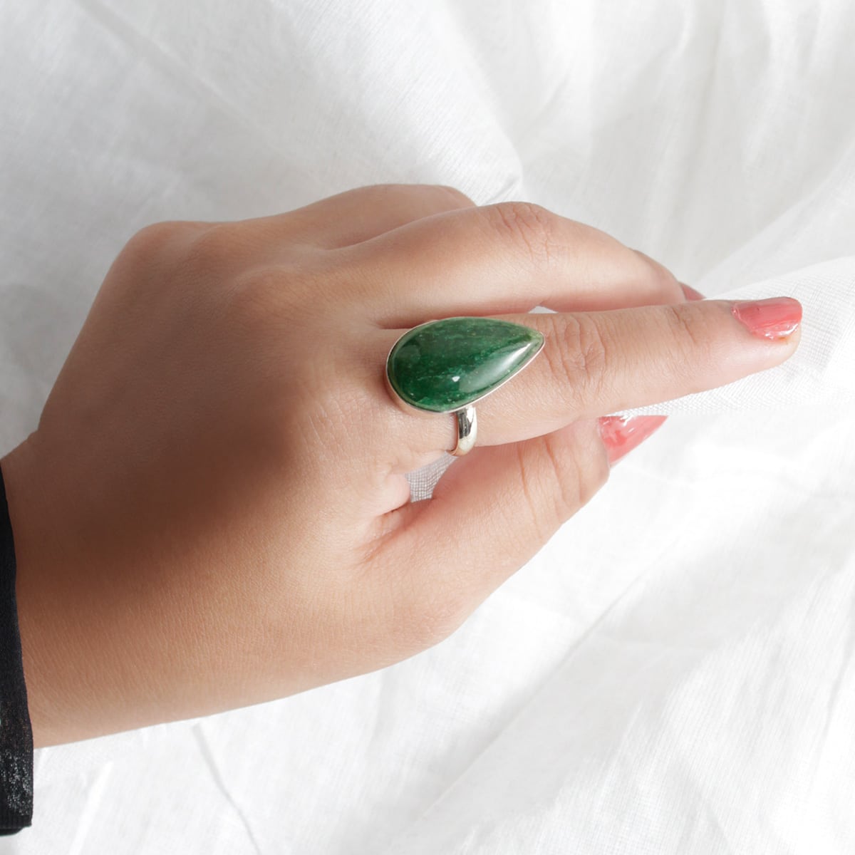 Shubhanjali-Green Jade Crystal Ring_Drop Natural Green Jade Crystal Stone Ring