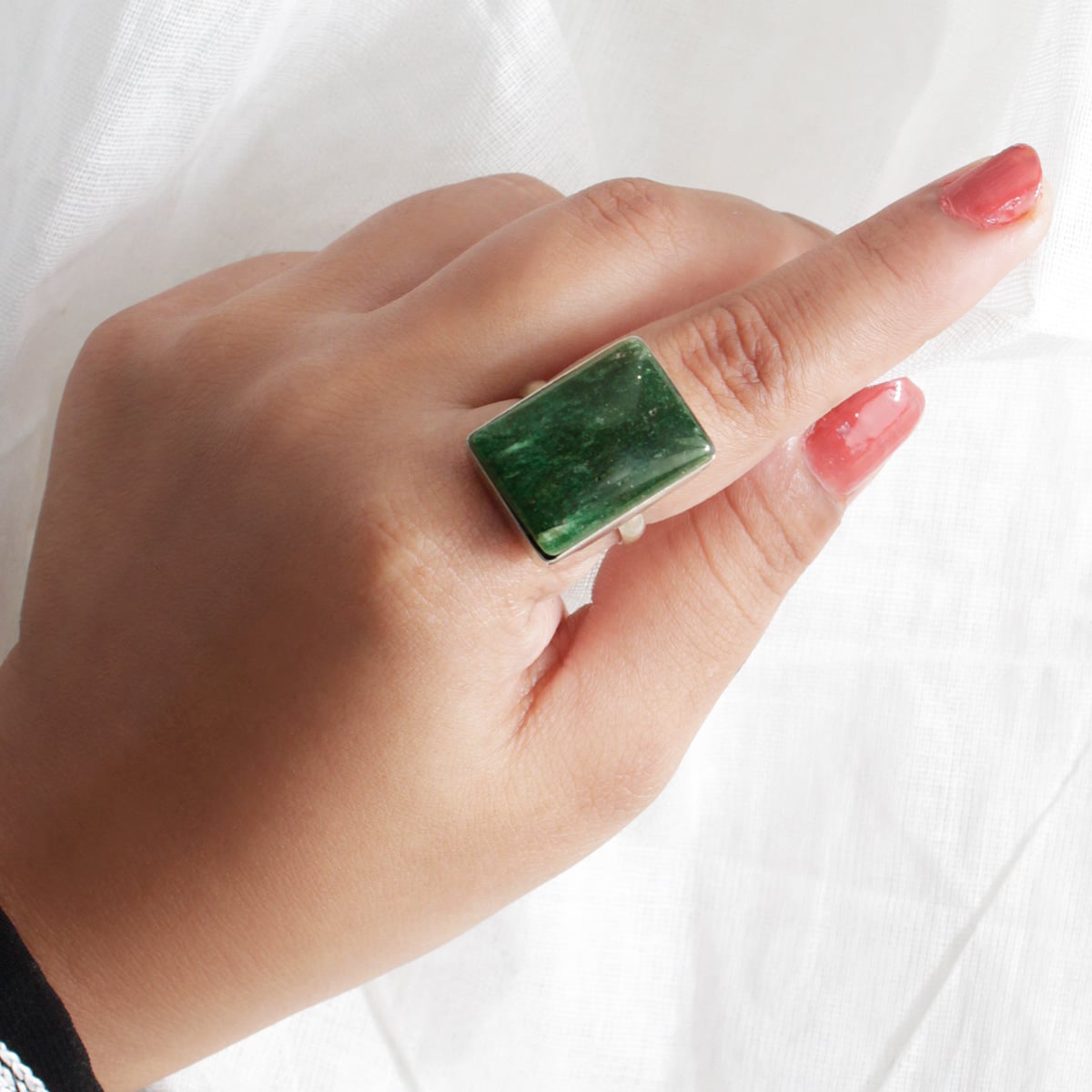 Shubhanjali-Green Jade Crystal Ring_Rectangle Natural Green Jade Crystal Stone Ring