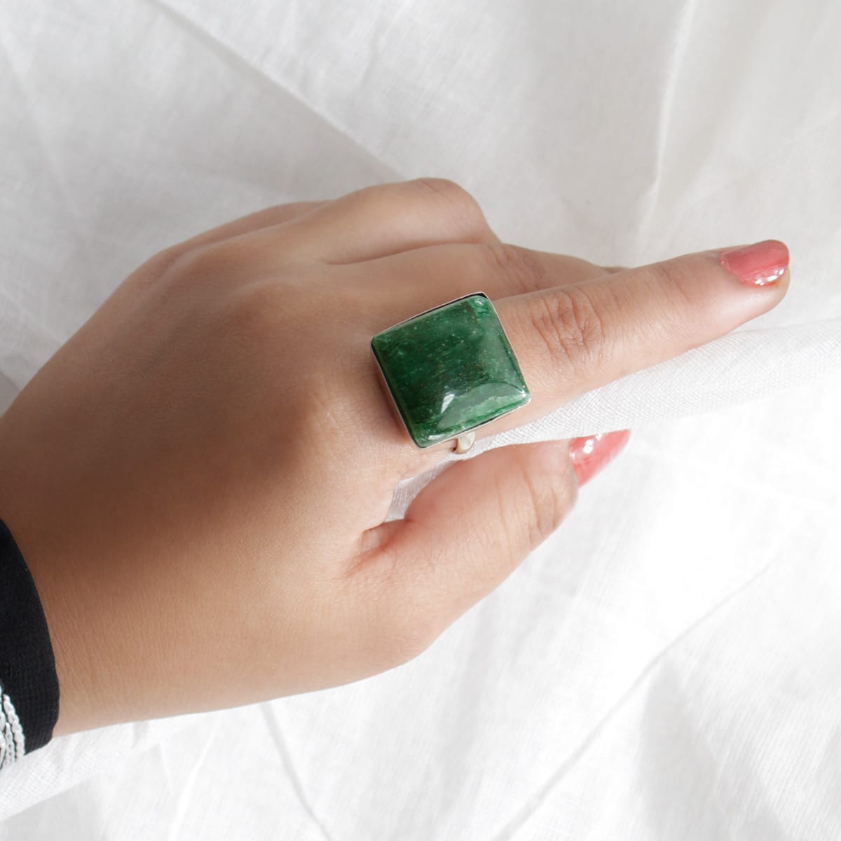 Shubhanjali-Green Jade Crystal Ring_Square Natural Green Jade Crystal Stone Ring