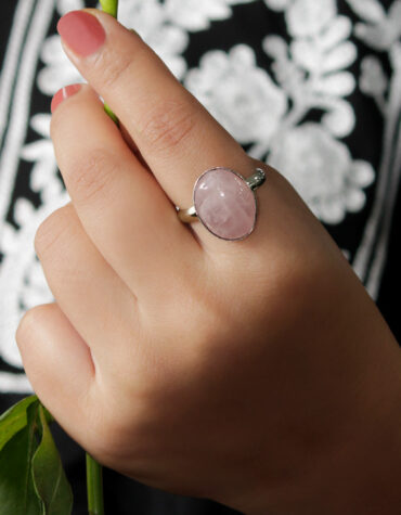 Natural Rose Quartz Crystal Stone Ring