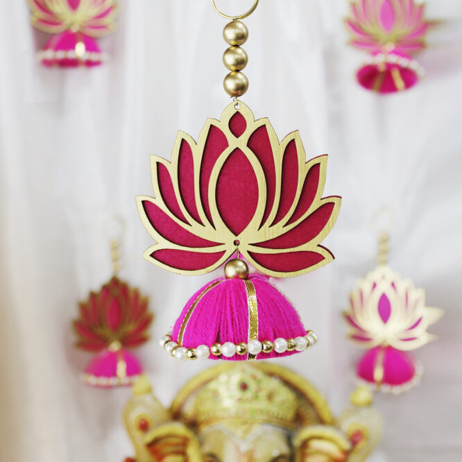 Wooden Lotus Jhumki Hanging for Decoration