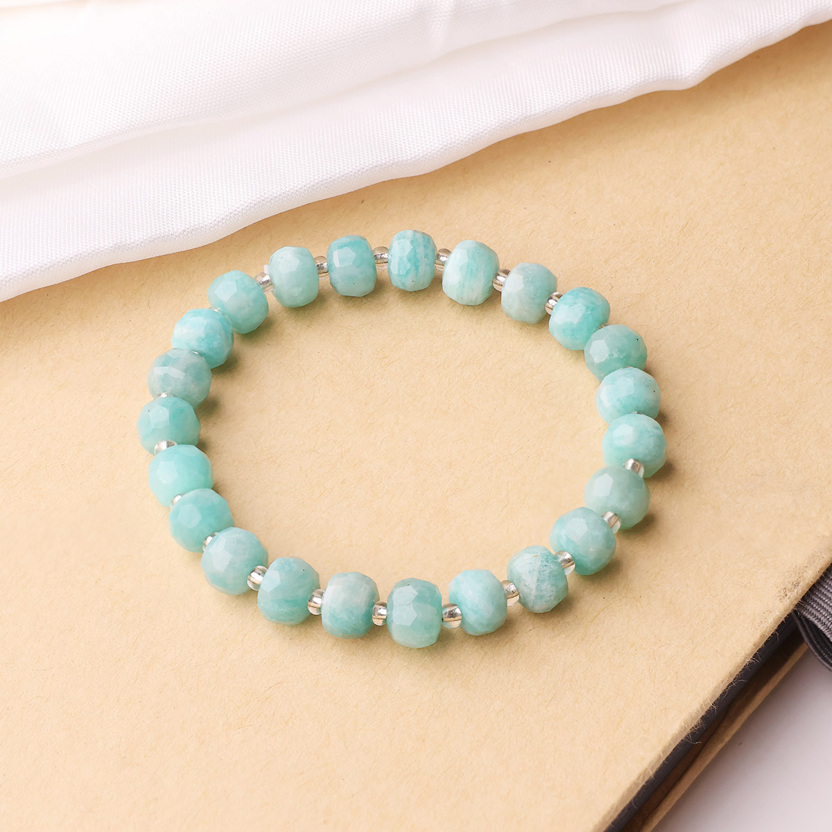Amazonite Drum Faceted Beads Bracelet (1)