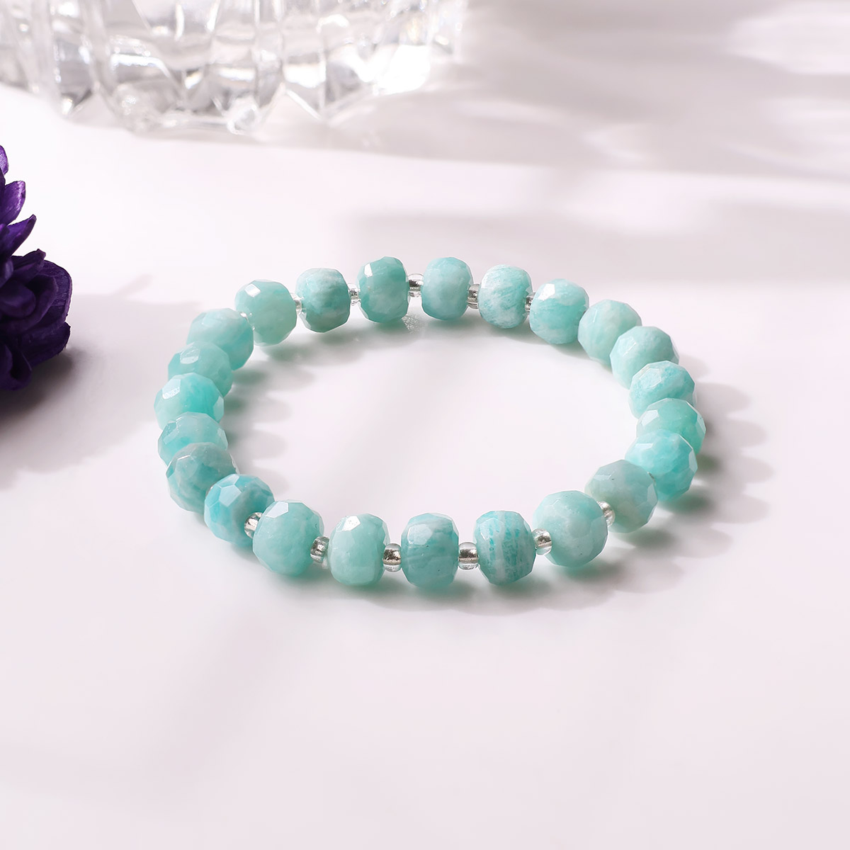 Amazonite Drum Faceted Beads Bracelet (6)