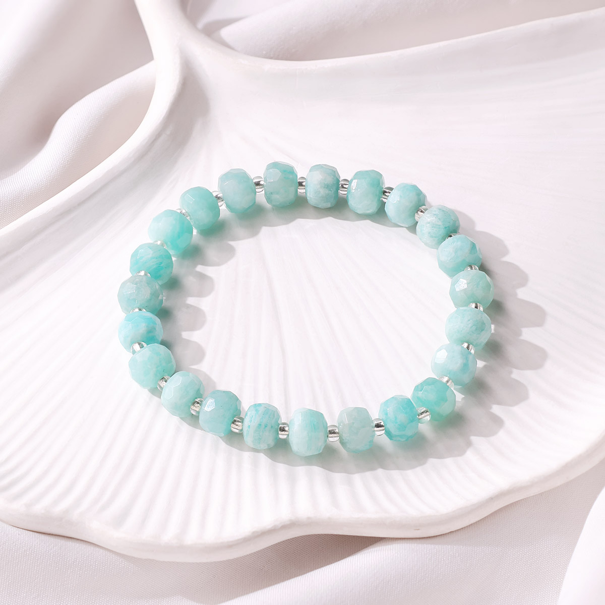 Amazonite Drum Faceted Beads Bracelet (7)