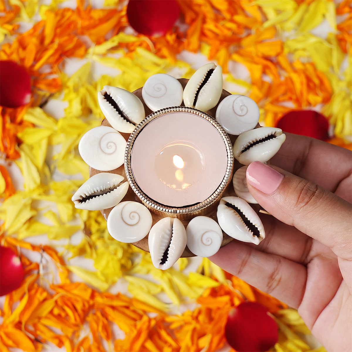 Shubhanjali-Laxmi-Kaudi-With-Gomti-Chakra-Candle-Holder-Diya-img.jpg laxmi kaudi with gomti chakra candle holder diya