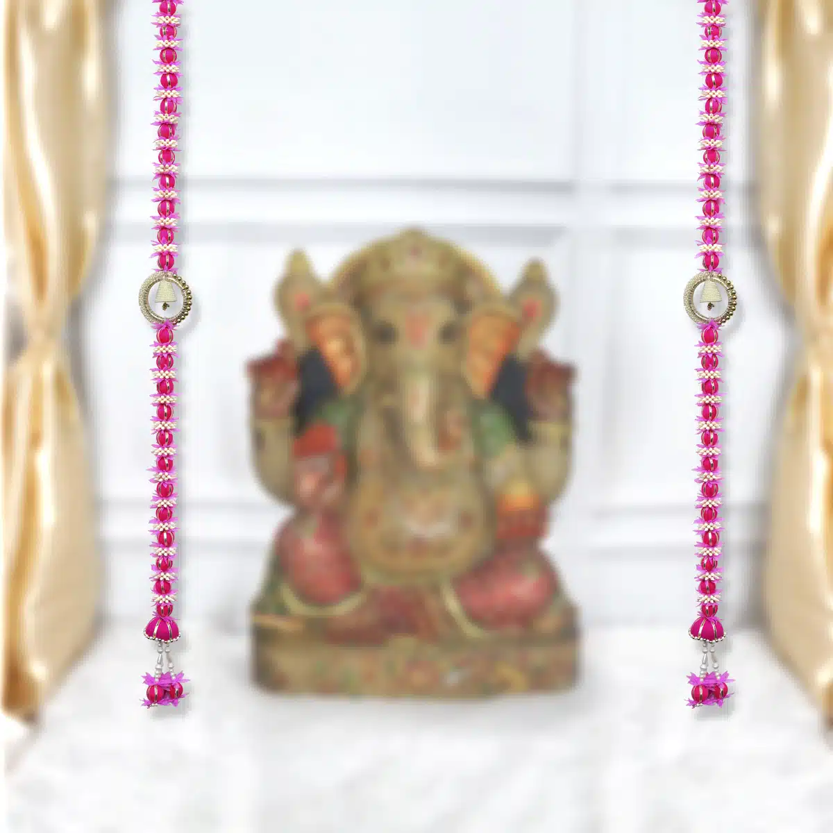 Shubhanjali-Pink Flower Pearl Hanging Pair Shop Diwali Decor Plastic Flower Hanging