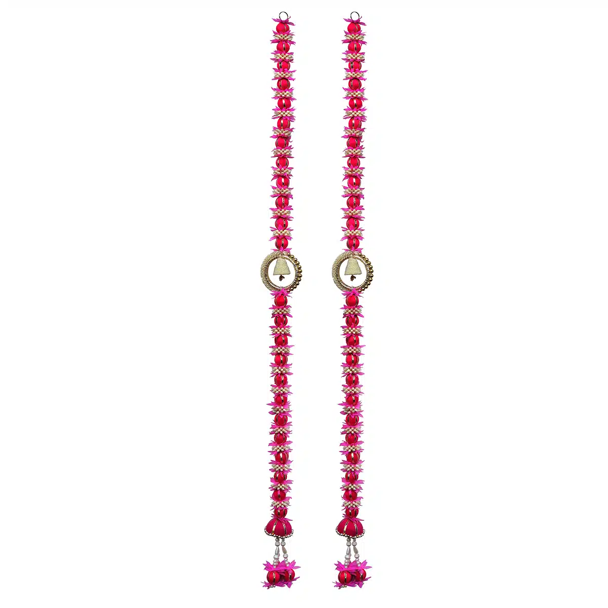 Shubhanjali-Pink Flower Pearl Hanging Pair_1 Shop Diwali Decor Plastic Flower Hanging