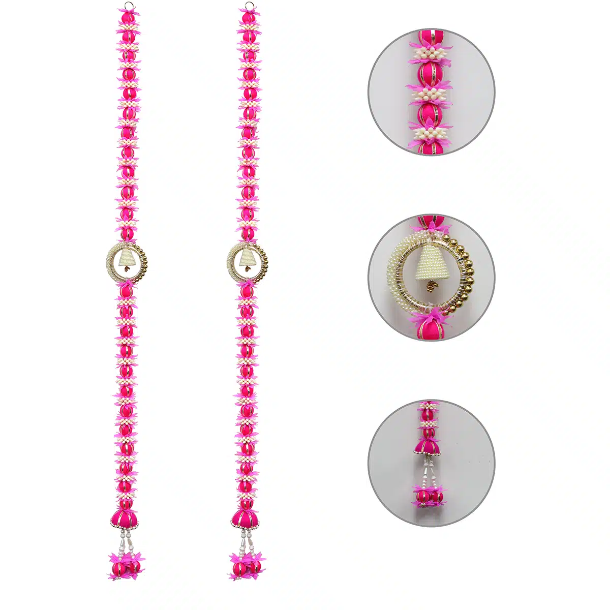 Shubhanjali-Pink Flower Pearl Hanging Pair_2 Shop Diwali Decor Plastic Flower Hanging