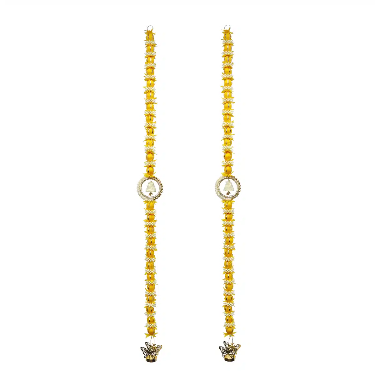 Shubhanjali-Yellow Flower Hanging Built-In Candle Holder_1 Plastic Yellow Flower Pearl Hanging Built-In Candle Holder Pair