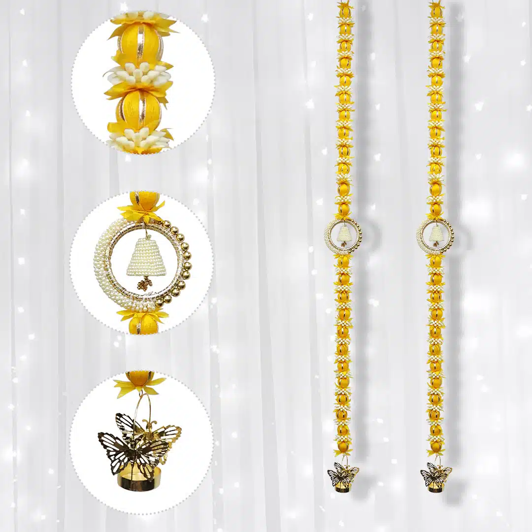 Shubhanjali-Yellow Flower Hanging Built-In Candle Holder_2 Plastic Yellow Flower Pearl Hanging Built-In Candle Holder Pair