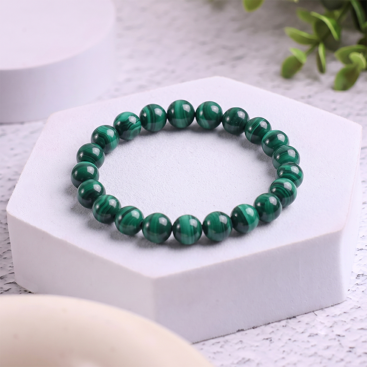 Natural Malachite Bracelet 10 mm malachite round beads bracelet 4 mm