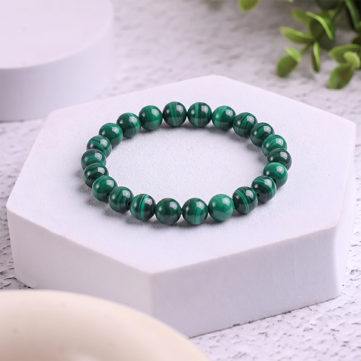 Natural Malachite Bracelet 8 mm malachite round beads bracelet 4 mm