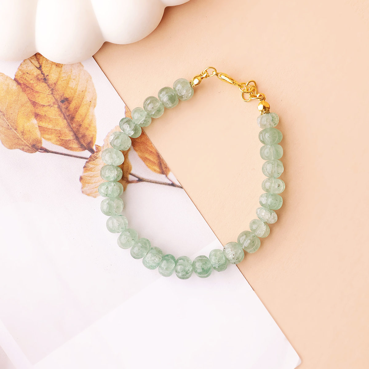 Green Strawberry Quartz Bracelet (Watermelon Shaped Beads) (2)