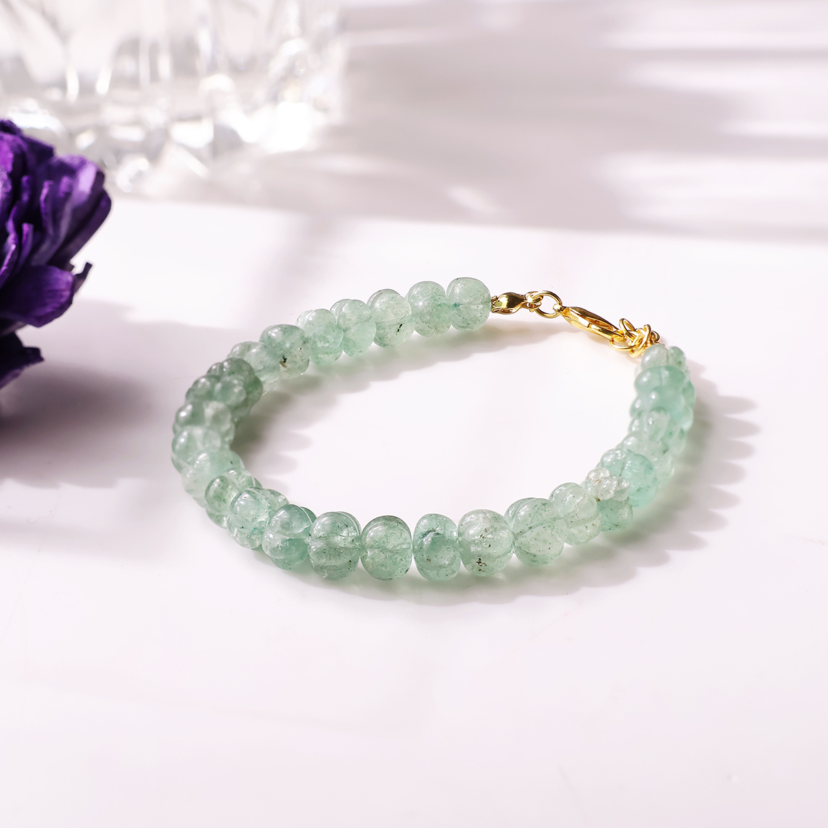 Green Strawberry Quartz Bracelet (Watermelon Shaped Beads) (3)