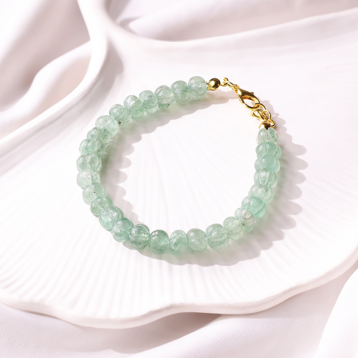 Green Strawberry Quartz Bracelet (Watermelon Shaped Beads) (4)