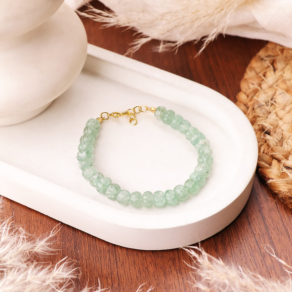 Green Strawberry Quartz Bracelet (Watermelon Shaped Beads) (7)