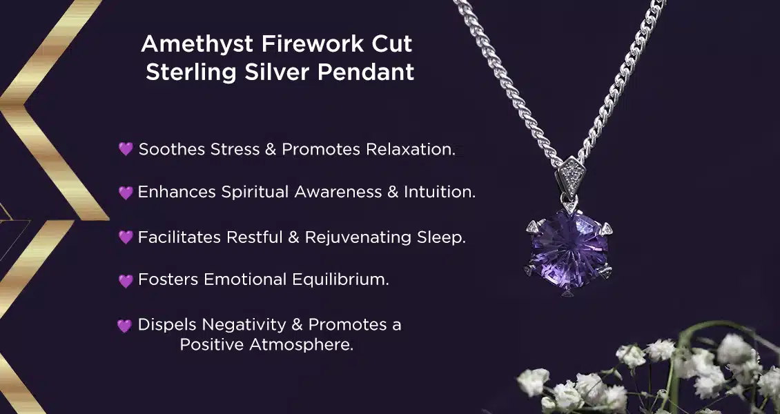 Natural Amethyst Fire Cute Sterling Silver 925 Pendant