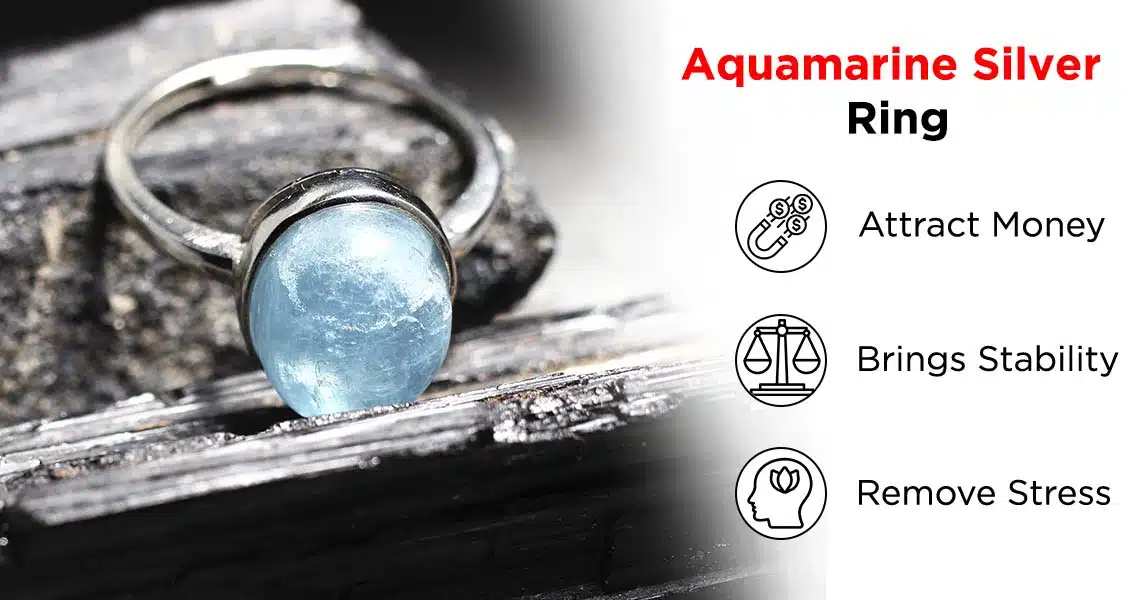 Natural Aquamarin Crystal Oval Sterling Silver 925 Ring