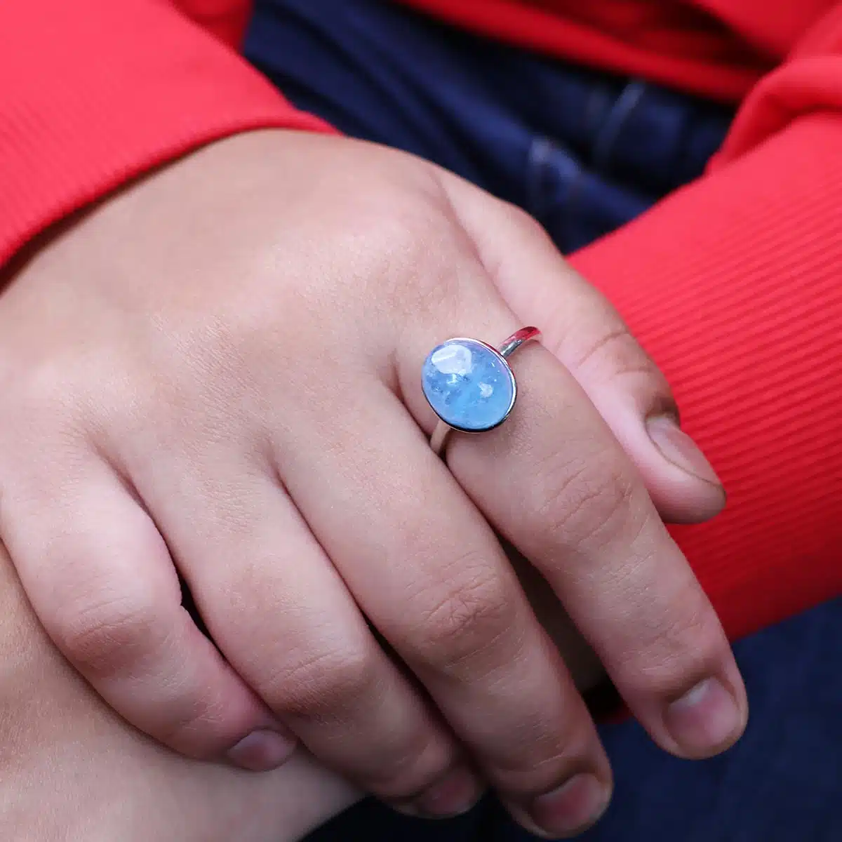 Shubhanjali-Aquamarin Oval Sterling Silver 925 Ring_4 Natural Aquamarin Crystal Oval Sterling Silver 925 Ring