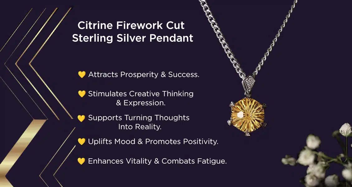 Natural Citrine Fire Cute Sterling Silver 925 Pendant