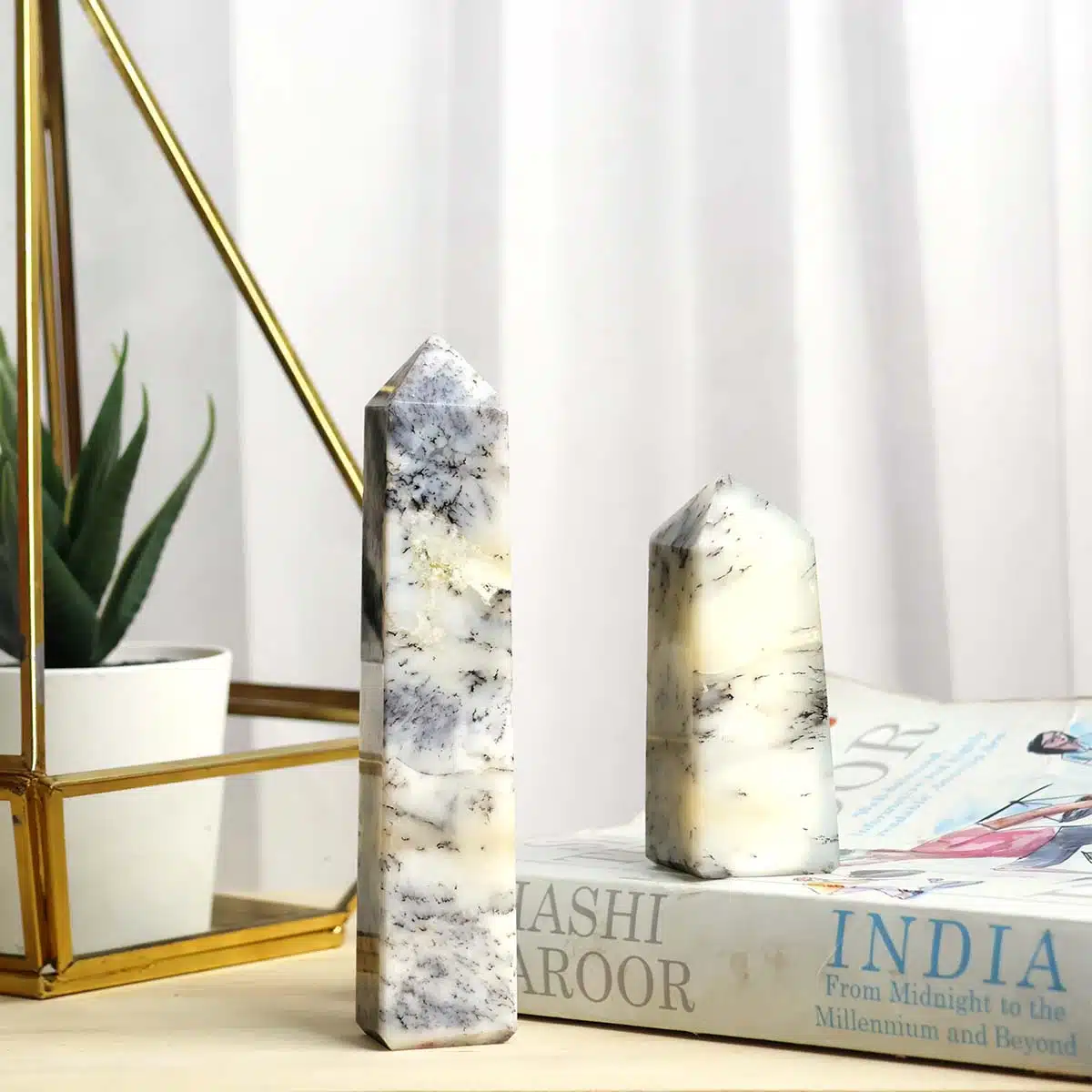 Shubhanjali-Dendrite Opal Tower Point_1 Natural Dendrite Opal Crystal Tower Point