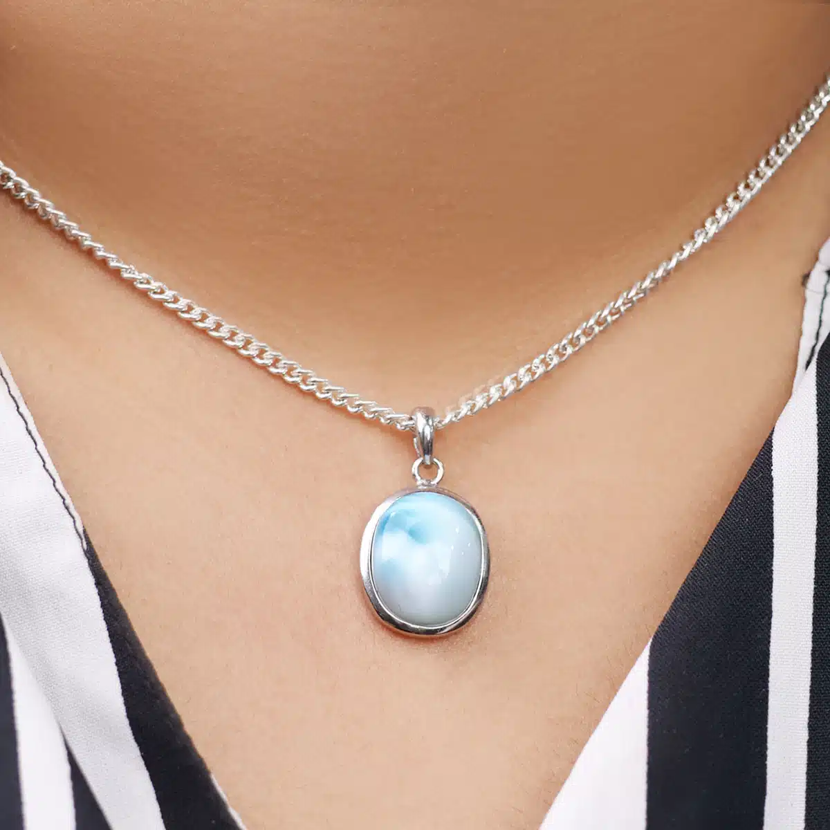 Shubhanjali-Larimar Oval Sterling Silver 925 Pendant_2 Shop Larimar Oval Sterling Silver 925 Pendant