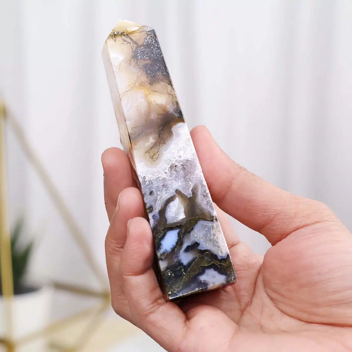 Shubhanjali-Moss Agate Tower Point Natural Moss Agate Crystal Tower Point