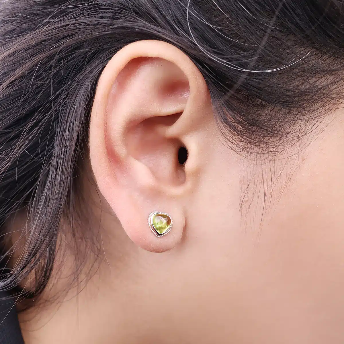 Shubhanjali-Peridot Heart Sterling Silver 925 Stud Earrings_1 Shop Peridot Heart Sterling Silver 925 Stud Earrings