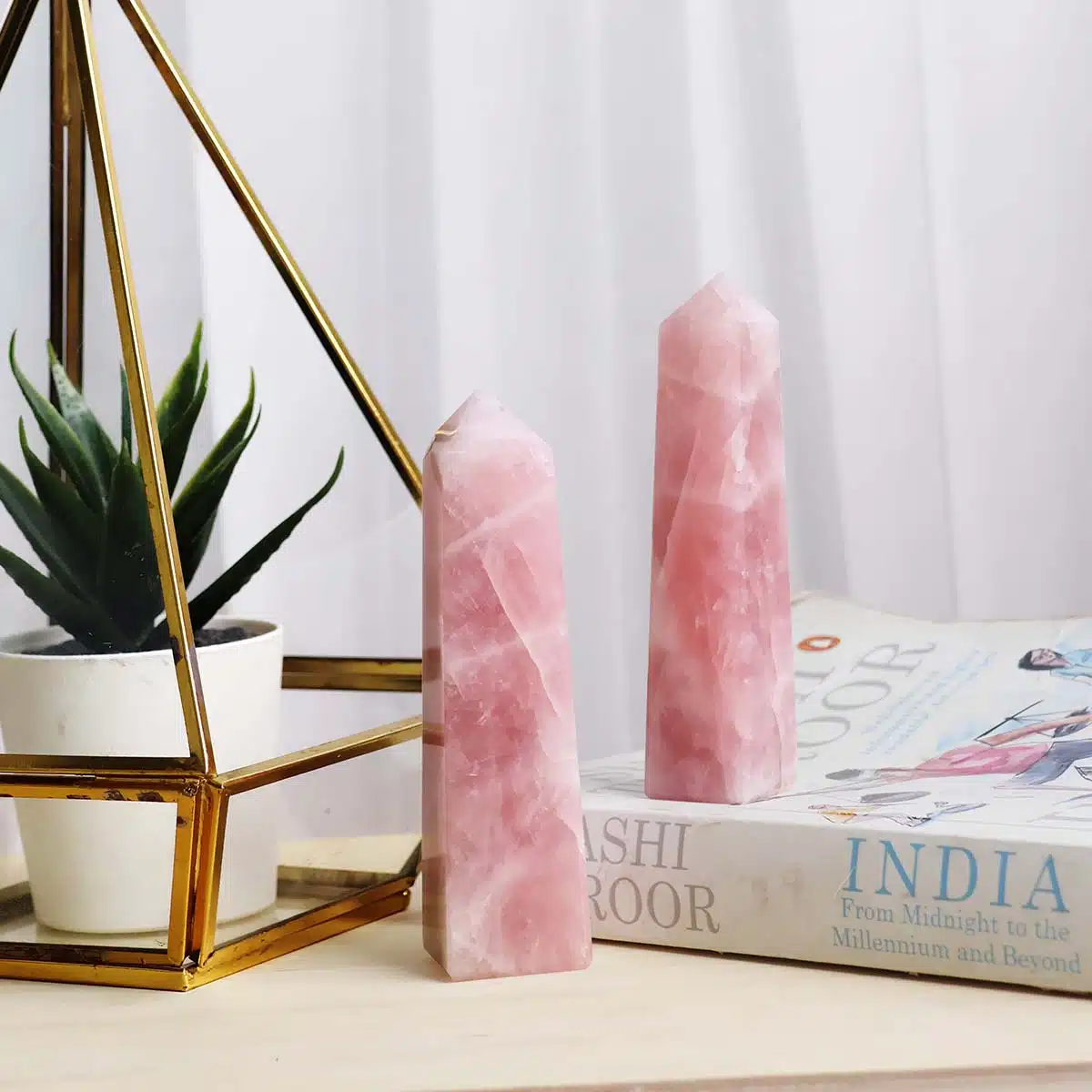 Shubhanjali-Rose Quartz Tower Point_1 Natural Rose Quartz Crystal Tower Point