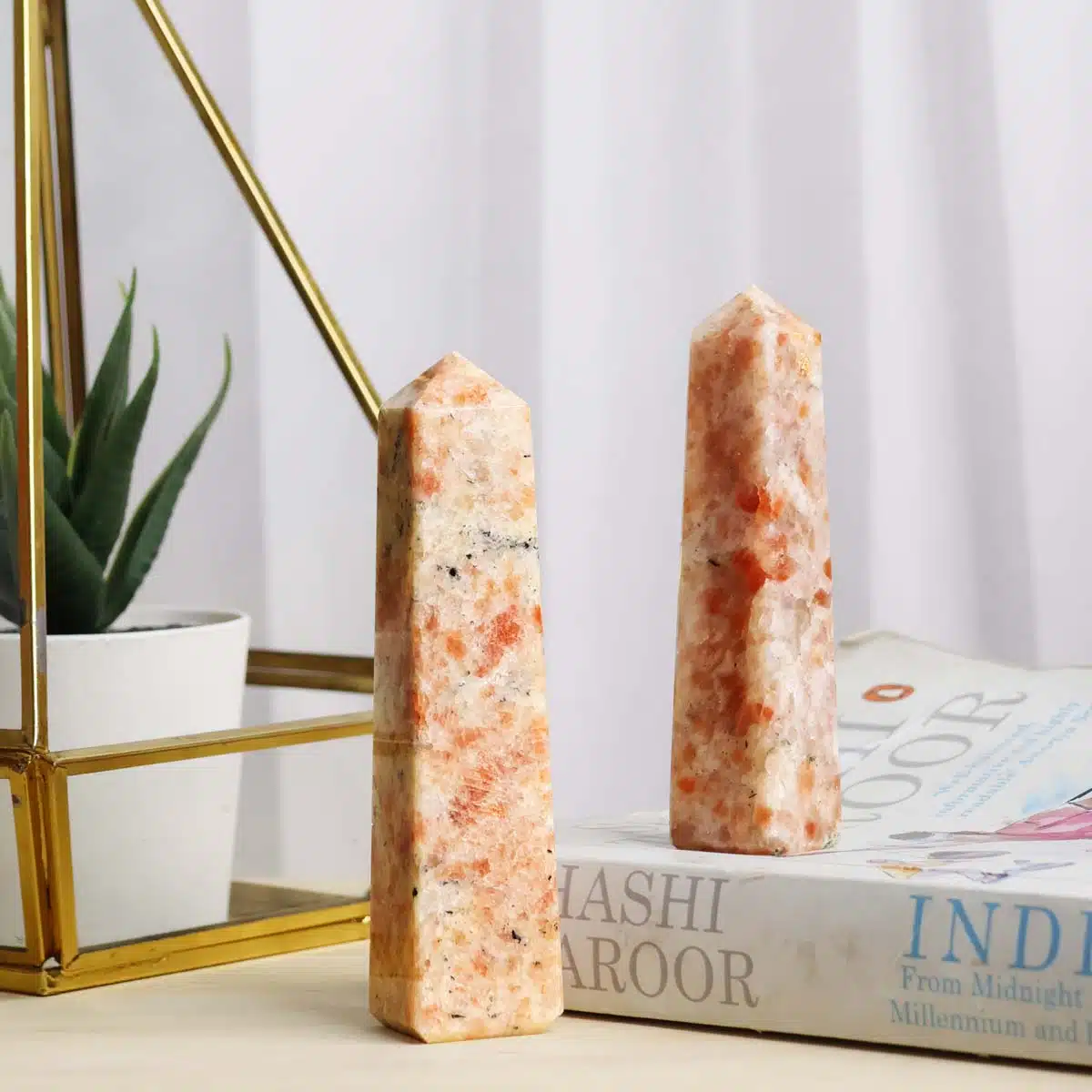 Shubhanjali-Sunstone Tower Point_1 Natural Sunstone Crystal Tower Point